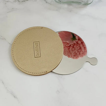 Zonyin Wholesale Cheap Gold Round Pull-out Makeup Pocket Mirror Private Label Pu Leather Metal Mirror for Travel