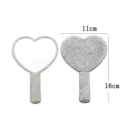 Zonyin Custom Logo Heart Shape Diamond Handheld Makeup Mirror Custom Hand Held Portable Private Label Round Makeup Mirror