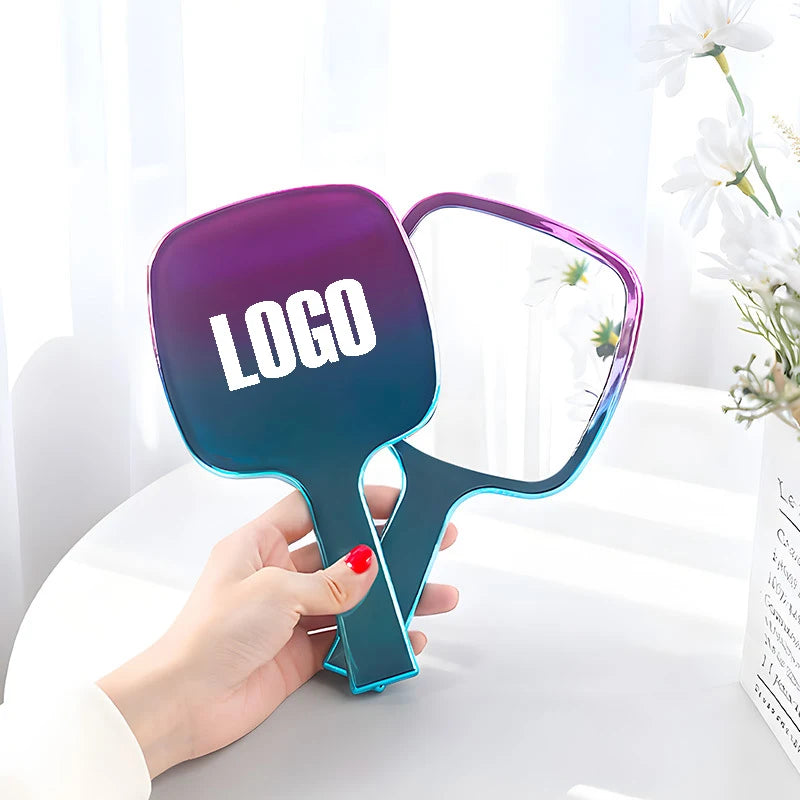Zonyin New Square Electroplated Gradient Color Cosmetic Mirror Large Size Plastic Handheld Makeup Mirror with Printed Logo