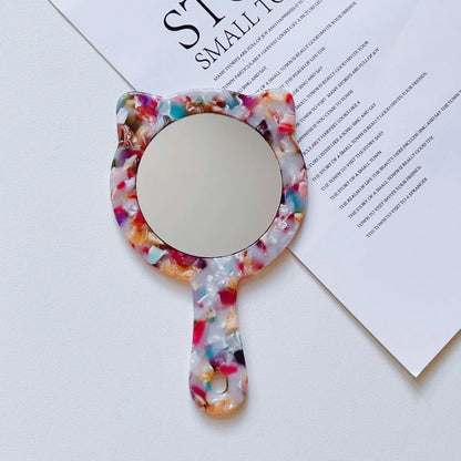 Zonyin Custom Logo Portable Cat-Shape Handheld Makeup Mirror Acetate Handle Small Cute Cosmetics Mirror for Women's Travel Use