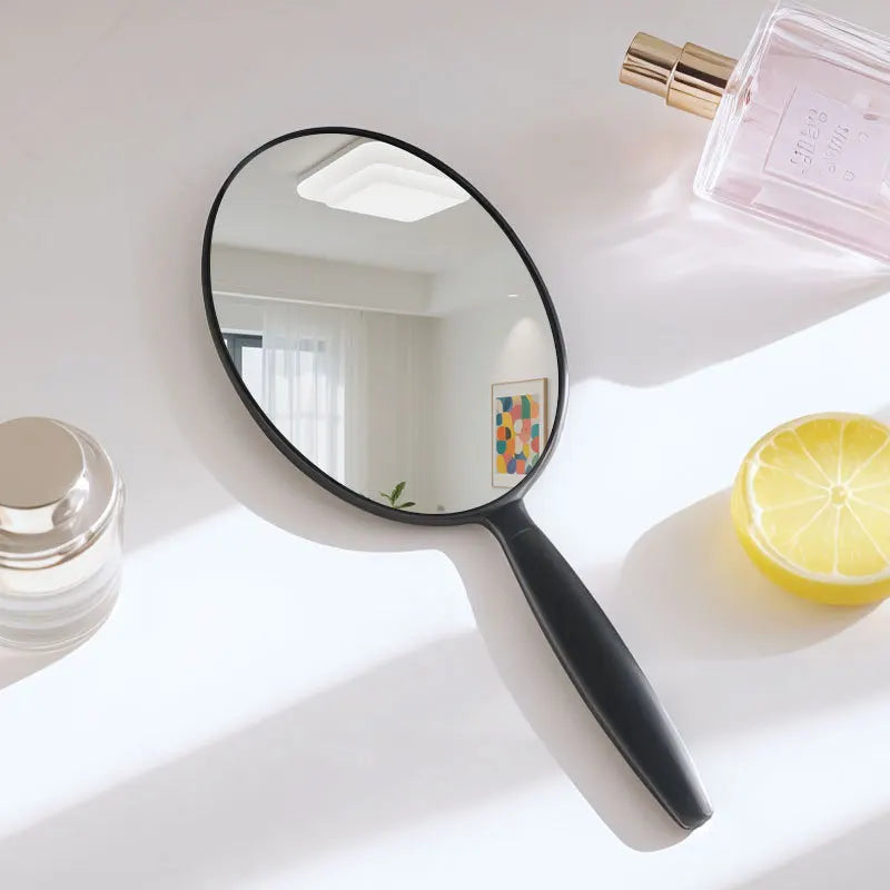 Zonyin Custom Logo Plastic Oval Handle Makeup Mirror Abs Material Cosmetic Hand Mirror Portable Hand Held Mirrors for Travel