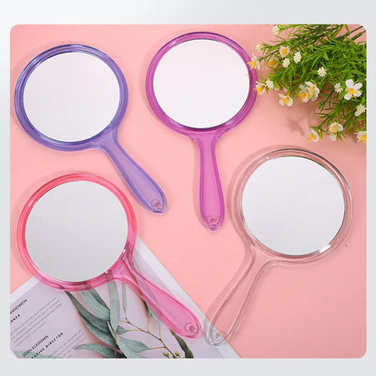 Zonyin Custom Plastic Round Transparent Handheld Double-Sided Makeup Mirror 1X 2X Magnifying Mirror Handle With Custom Logo