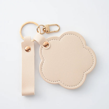 Zonyin New Flower Design Pocket Makeup Mirror Portable Pu Leather Small Travel Hand Mirror Logo Custom With Metal Keychain