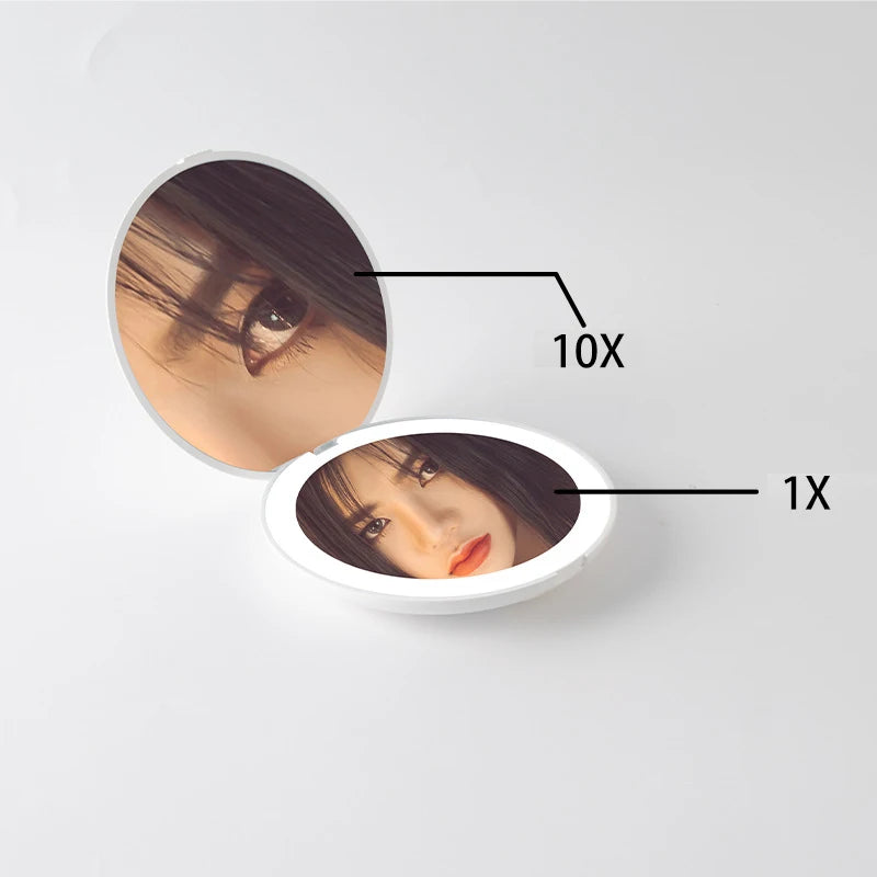 Zonyin Travel Small Portable Makeup Mirror with LED Mini Compact HandHeld Makeup Mirror 1X/10X Magnification Mirror