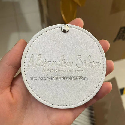 Zonyin Wholesale White Round Pocket Mirror Pu Leather Glass Small Travel Cosmetic Mirror for Women Girls