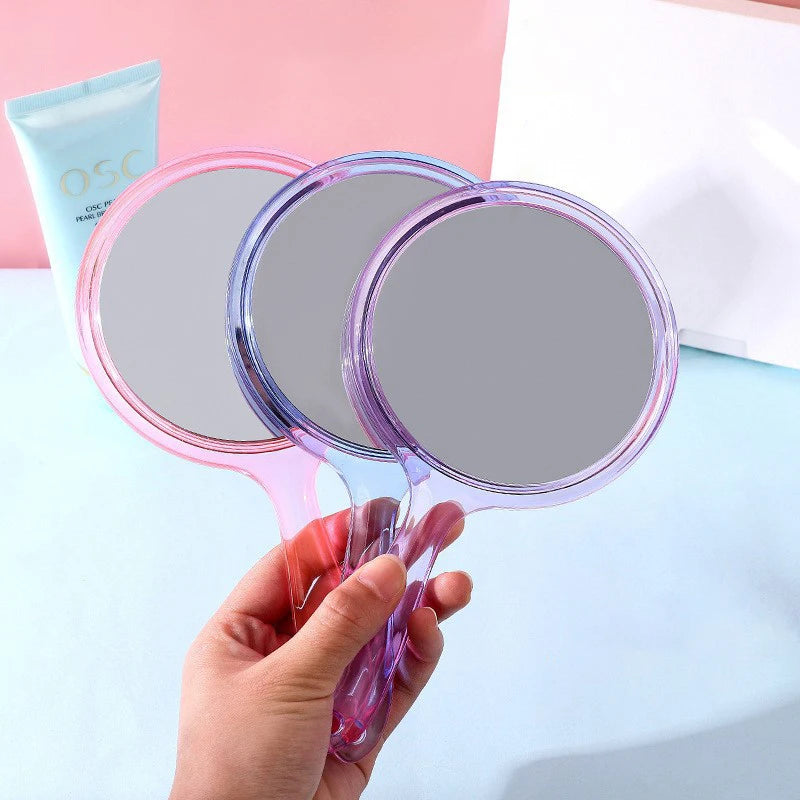 Zonyin Custom Plastic Round Transparent Handheld Double-Sided Makeup Mirror 1X 2X Magnifying Mirror Handle With Custom Logo