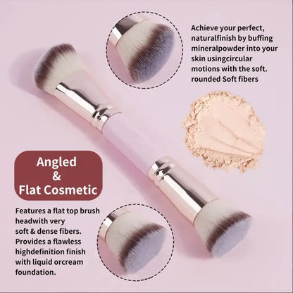 Zonyin Double Ended Synthetic Hair Wood Handle Custom logo Foundation Blush Brush Private Label Foundation Cosmetic Makeup Brush