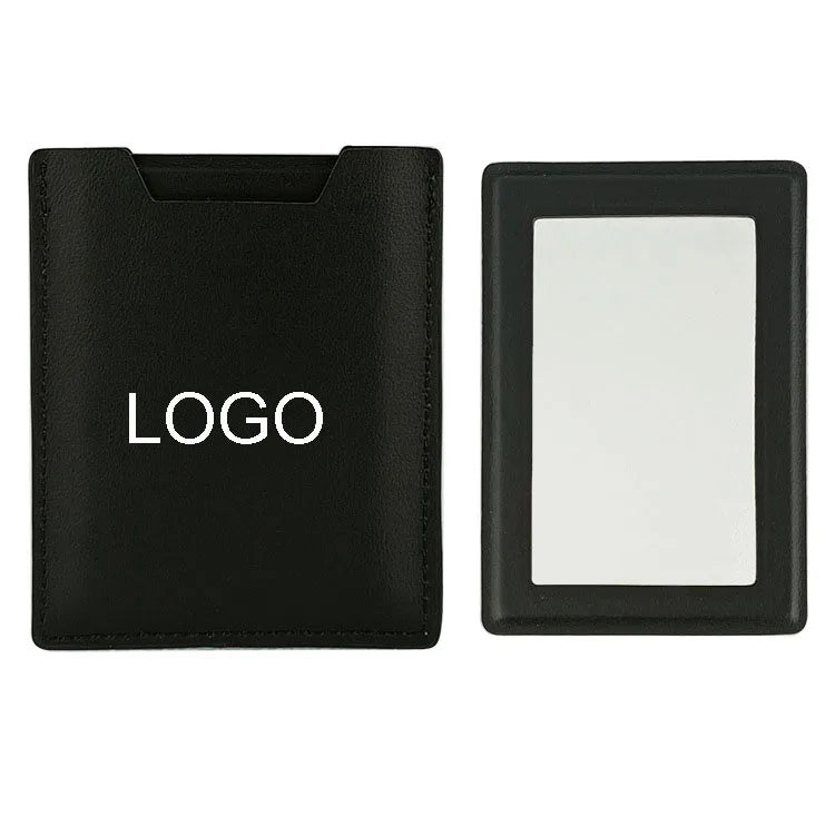 Zonyin High Quality Rectangle Pull-out Design Gray Pu Leather Makeup Mirror Low MOQ Embossed Logo Metal Mirror With Pu Case
