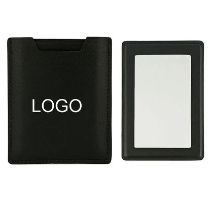 Zonyin High Quality Rectangle Pull-out Design Gray Pu Leather Makeup Mirror Low MOQ Embossed Logo Metal Mirror With Pu Case