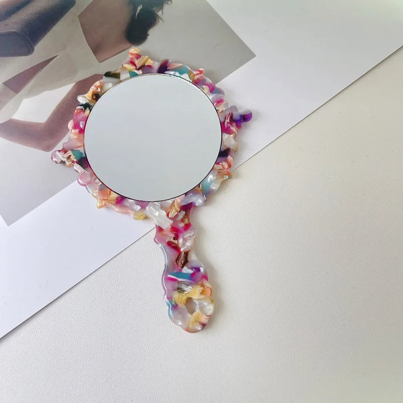 Zonyin Wholesale Diamond Pattern Acetate Makeup Mirror Portable Handle Handheld Cosmetic Mirror Colorful Women for Daily Use