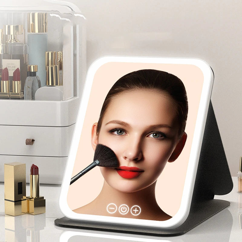 Zonyin Hot Selling LED Light Cosmetic Mirror Portable Folding Desktop Vanity Mirror Foldable Desktop Makeup Mirror for Women