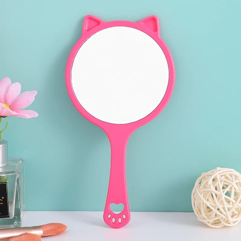 Zonyin Custom Logo Label Cat Shaped Handheld Makeup Mirror Portable Round Handle Cosmetic Mirror Personalized Features for Girls