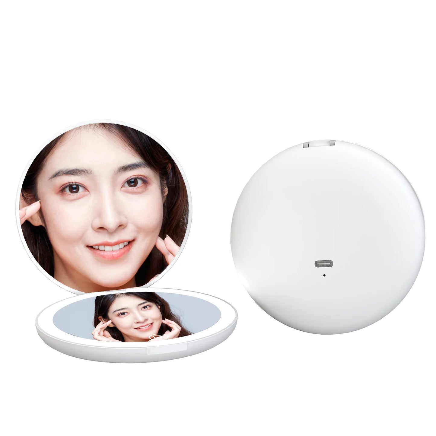 Zonyin Custom Logo Light LED Travel Makeup Mirror Compact Folding Handheld Magnifying Cosmetic Vanity Mirror Pocket Mini Size