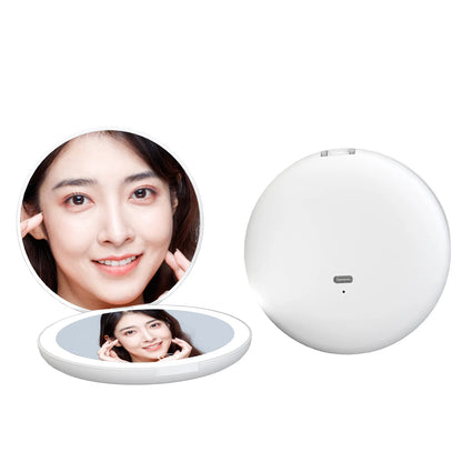 Zonyin Custom Logo Light LED Travel Makeup Mirror Compact Folding Handheld Magnifying Cosmetic Vanity Mirror Pocket Mini Size