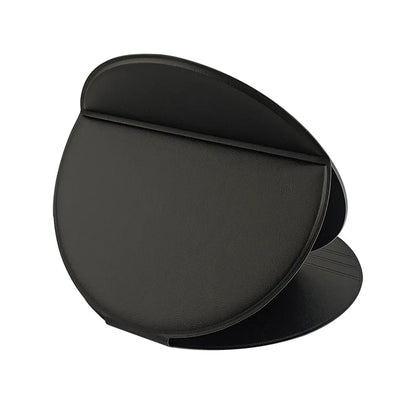 Zonyin Extra Large Round Black Pu Leather Desktop Standing Mirror Customized Your Logo Folding Super Big Makeup Vanity Mirror