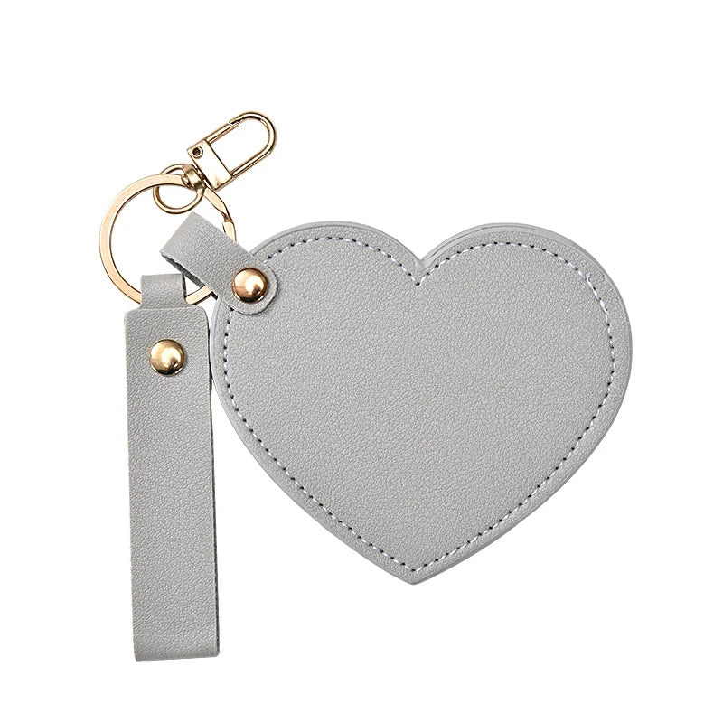 Zonyin Valentine's Day Gift Heart Shaped Makeup Keychain Mirror Pu Leather HD Glass Custom Travel Pocket Mirrors for Women Girls