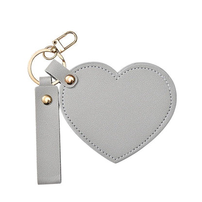 Zonyin Valentine's Day Gift Heart Shaped Makeup Keychain Mirror Pu Leather HD Glass Custom Travel Pocket Mirrors for Women Girls