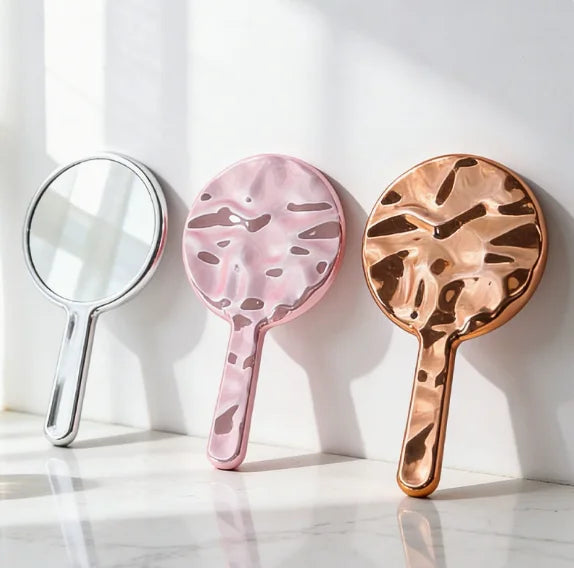 Zonyin New Design Electroplate Hand-held Round Pocket Mirror Custom Logo Portable Beauty Handheld Makeup Mirror with Promotion