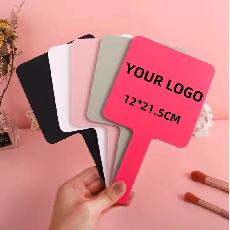 Zonyin Custom logo Big Size Handheld Cosmetic Mirror Travel Portable Handle Hand Beauty Vanity Makeup Mirror for Women Gifts