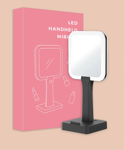 Zonyin High Quality ABS Plastic LED Light Handheld Rechargeable Pocket Makeup Mirror Square PorTable Hand Held Cosmetic Mirror