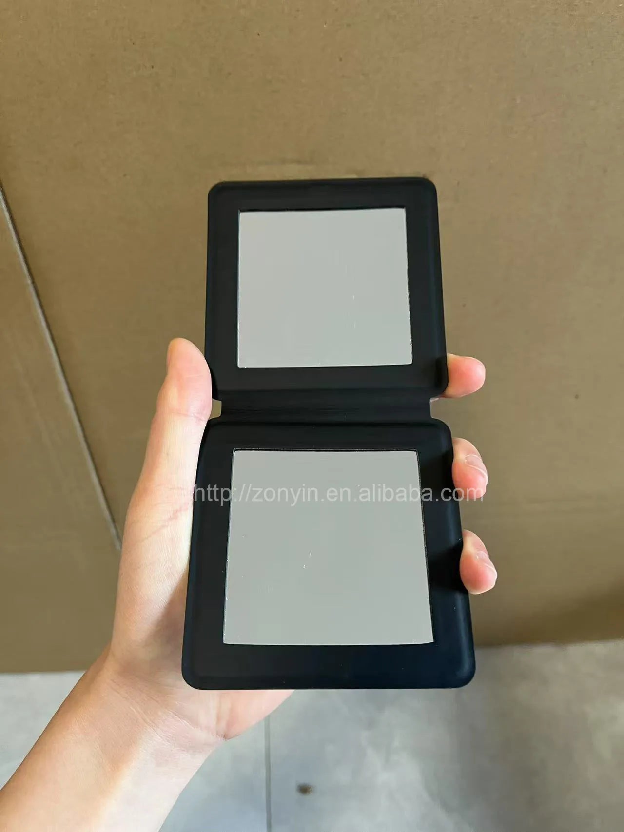 Zonyin Dual Sided 2X Magnification Small Glass Mirror Square Folding Pu Leather Handheld Cosmetic Pocket Mirror for Women Girl