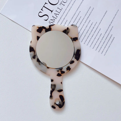 Zonyin Custom Logo Portable Cat-Shape Handheld Makeup Mirror Acetate Handle Small Cute Cosmetics Mirror for Women's Travel Use