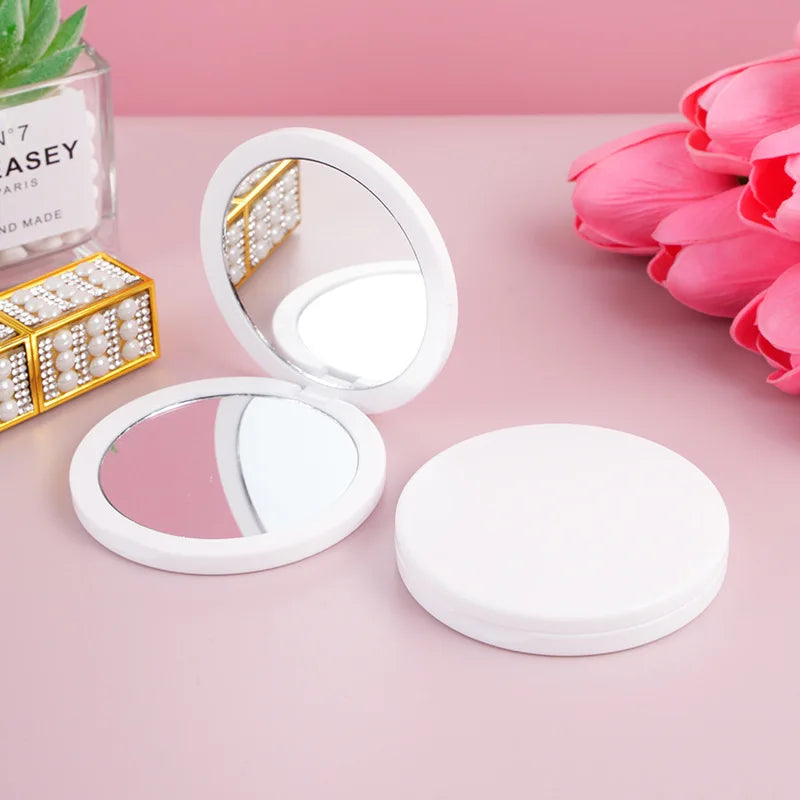Zonyin Custom logo Round Double-Sided Folding Pocket Mirror Mini Compact pink Cosmetic Travel Mirror with 2x Magnification