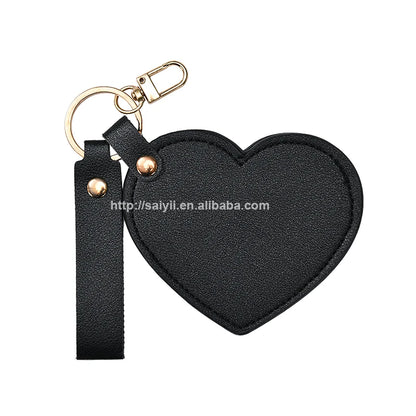 Zonyin Custom Logo Heart Shape Keychain Mirror with Pu Leather Case Portable Cute Small Compact Cosmetic Mirror for Travel