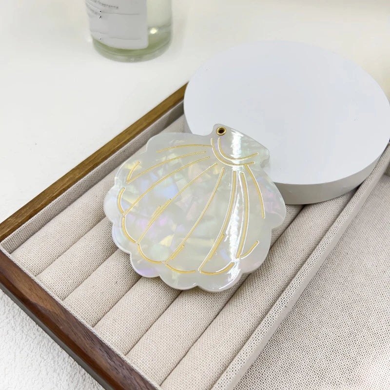Zonyin Eco-Friendly Acetate Portable Travel Cosmetic Mirror Custom Logo Shell-Shaped Makeup Mirror for Girls Personalized