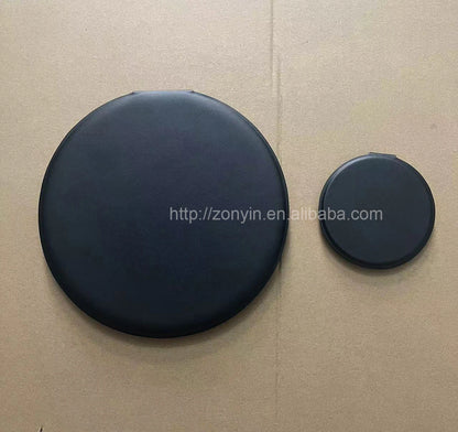 Zonyin Extra Large Round Black Pu Leather Desktop Standing Mirror Customized Your Logo Folding Super Big Makeup Vanity Mirror