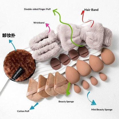20pcs/set Wholesale Dual-Sided Soft Puffs Reusable Cosmetic Wrist Straps Facial Cleansing Set Washable Hair Bands Makeup Remover