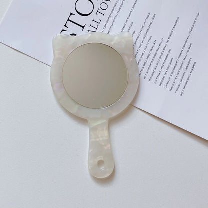 Zonyin Custom Logo Portable Cat-Shape Handheld Makeup Mirror Acetate Handle Small Cute Cosmetics Mirror for Women's Travel Use