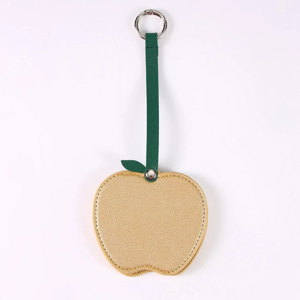 Zonyin Christmas Apple Design Baby Pink Pocket Makeup Mirror Customized Private Logo Small Mirror with Hanging Rope and Key Ring