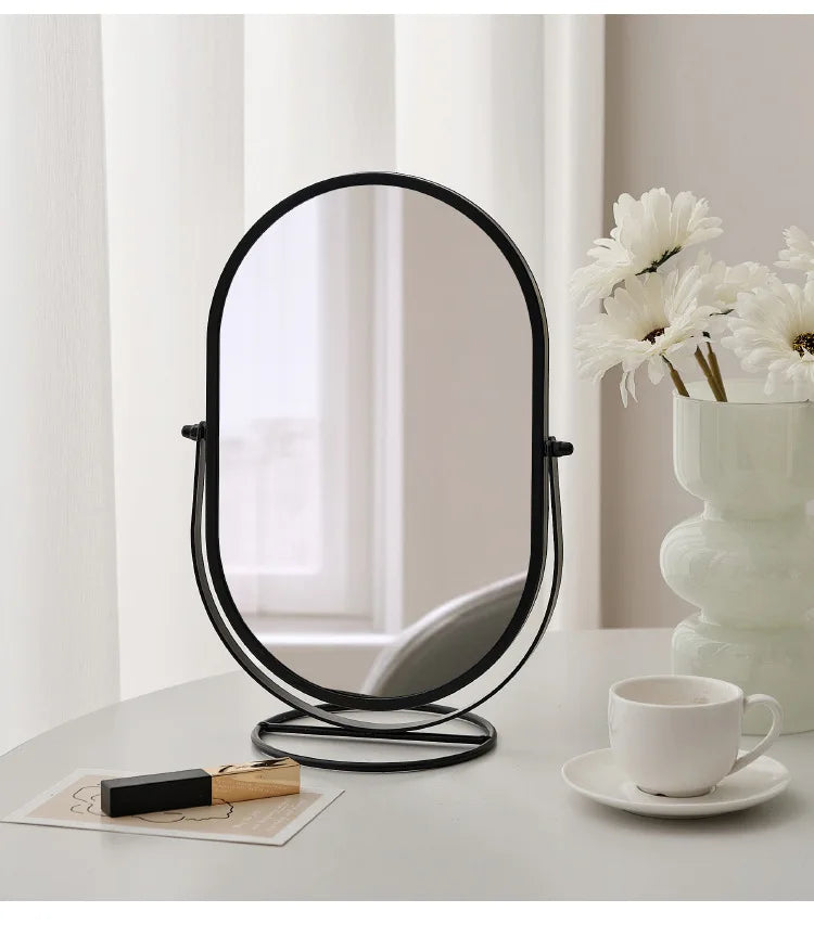 Zonyin Desktop Oval Rotating 360 Makeup Mirror Ins Style Dressing Table Mirror High Aesthetic Bedroom Vanity Mirror