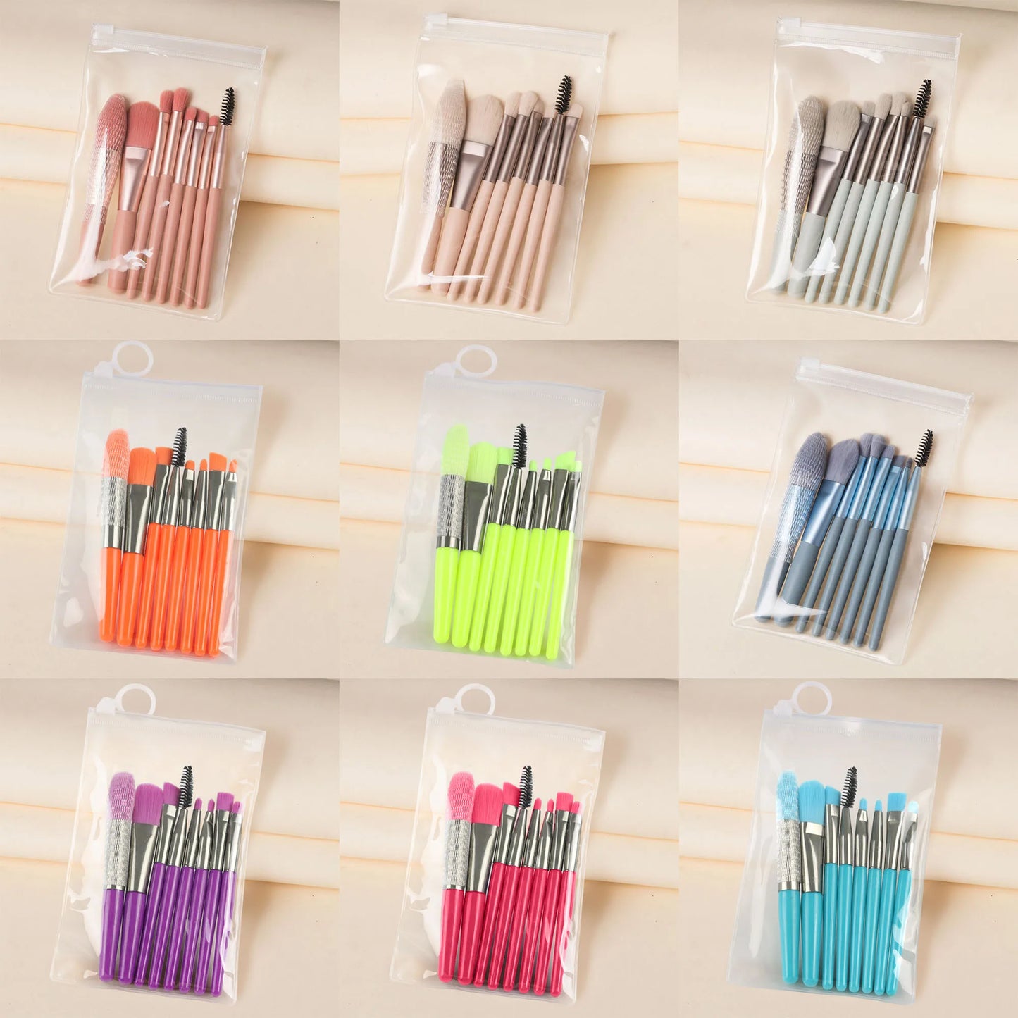 Zonyin 8pcs Travel Makeup Brushes Private Label High Quality Synthetic Mini Small Vegan Makeup Brush Set With Pu Bag
