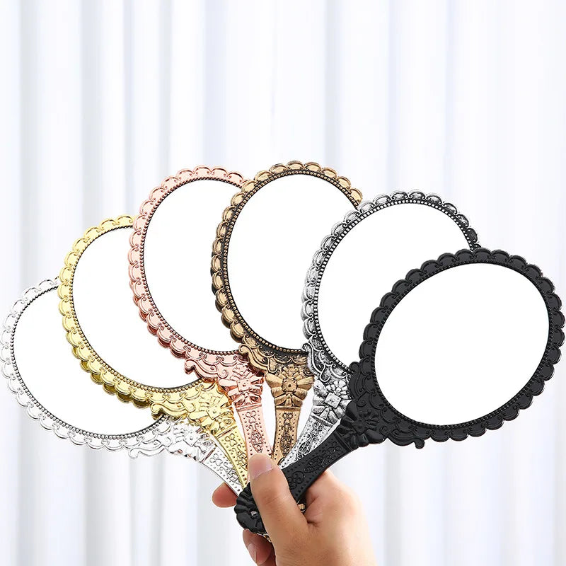 Zonyin High Quality Gold Oval Handheld Makeup Mirror Custom Logo Vanity Retro Hand Held Cosmetic Mirror for Women Girls Gift