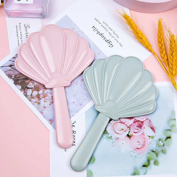 Zonyin Custom Logo Shell Shaped ABS Plastic Cosmetic Mirror Portable Single-Sided Mini Handheld Hand Makeup Mirror for Beauty