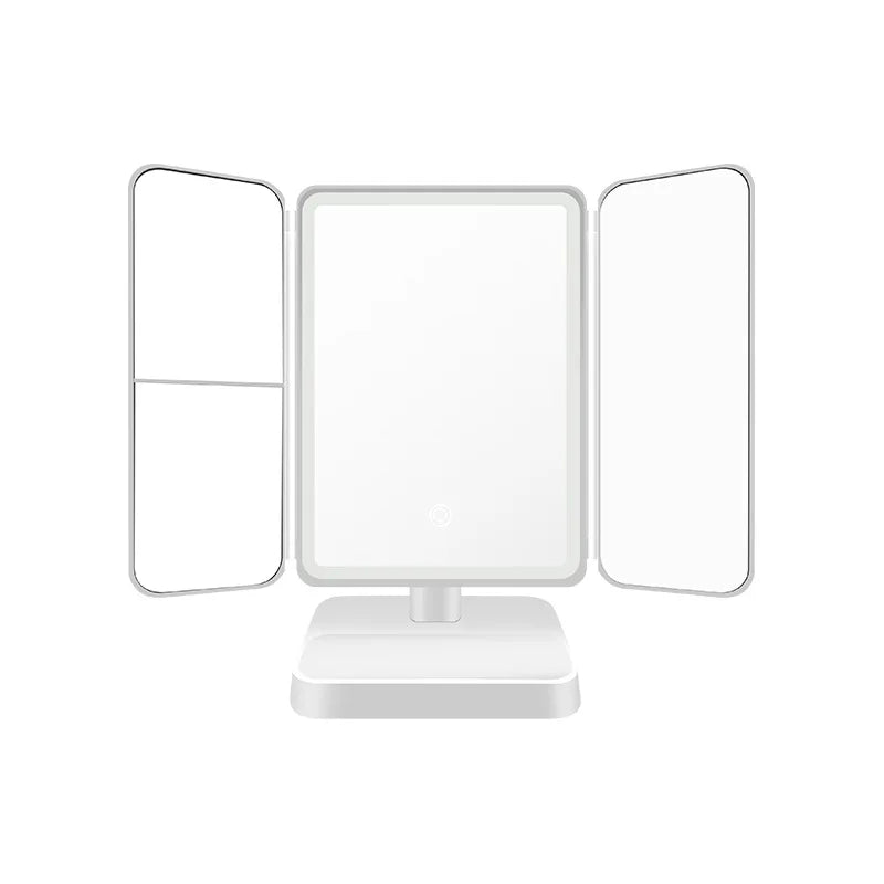Zonyin Rechargeable Plastic Led Light Compact 3 Fold Desktop Cosmetic Mirror 3x Magnifying Portable Travel Makeup Mirror