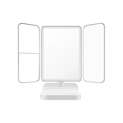 Zonyin Rechargeable Plastic Led Light Compact 3 Fold Desktop Cosmetic Mirror 3x Magnifying Portable Travel Makeup Mirror