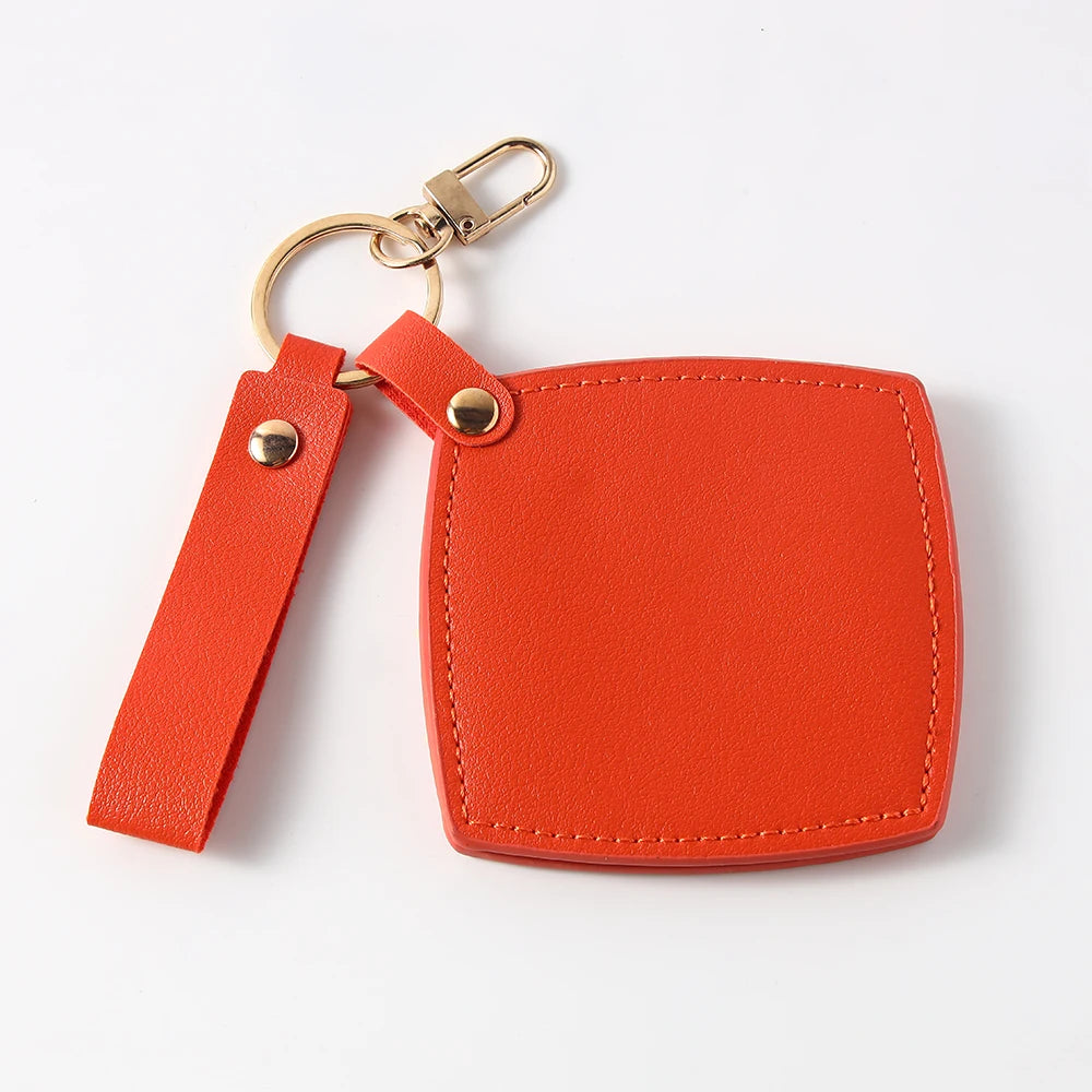 Zonyin New Custom Logo Rotatable Square Makeup Mirror Pu Leather Pocket Mirror Compact Cosmetic Travel Mirror With Keychain