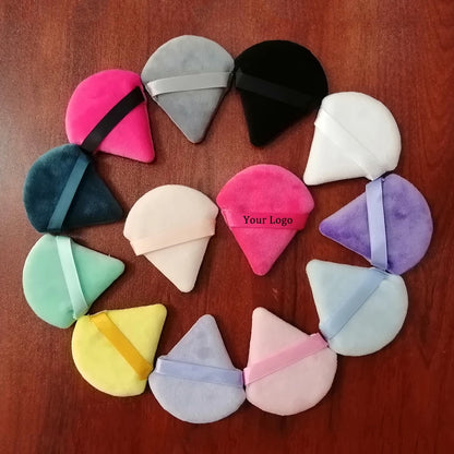 Zonyin Wholesale Super Soft Velour Triangle Powder Puff Custom Logo Label Makeup Puffs Velvet Face Cosmetic Puff for Women