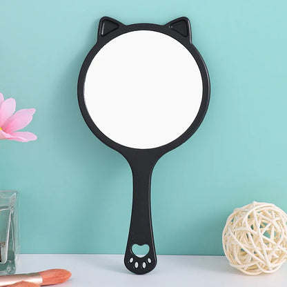 Zonyin Custom Logo Label Cat Shaped Handheld Makeup Mirror Portable Round Handle Cosmetic Mirror Personalized Features for Girls