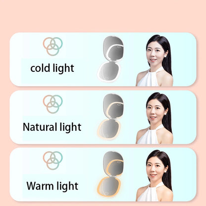 Zonyin LED Rechargeable Double-Sided Travel Cosmetic Mirror 3X Magnifying 3 Color Lighting Foldable Pocket Mirror With Lighted
