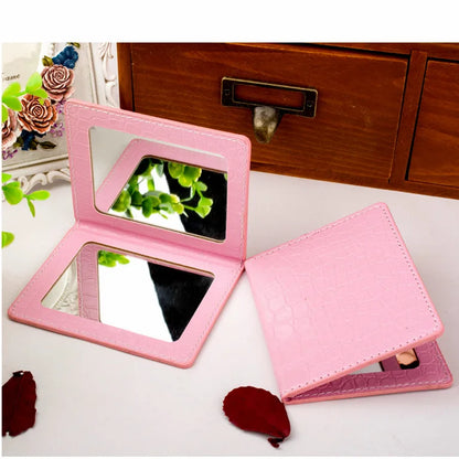 Zonyin Wholesale square PU Leather Makeup Mirror Portable Crocodile Skin Compact Pocket Mirror Cosmetic Travel Mirror for Girl