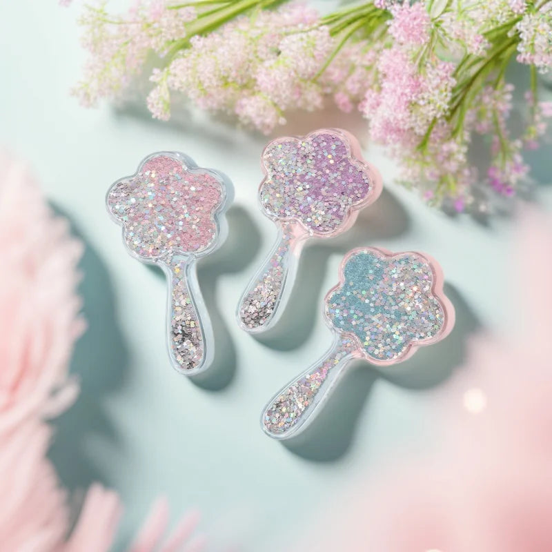 Zonyin Cute Flower-Shaped Handheld Makeup Mirror Novelty Quicksand Glitter Hand Mirror Portable Beauty Tool for Gifts
