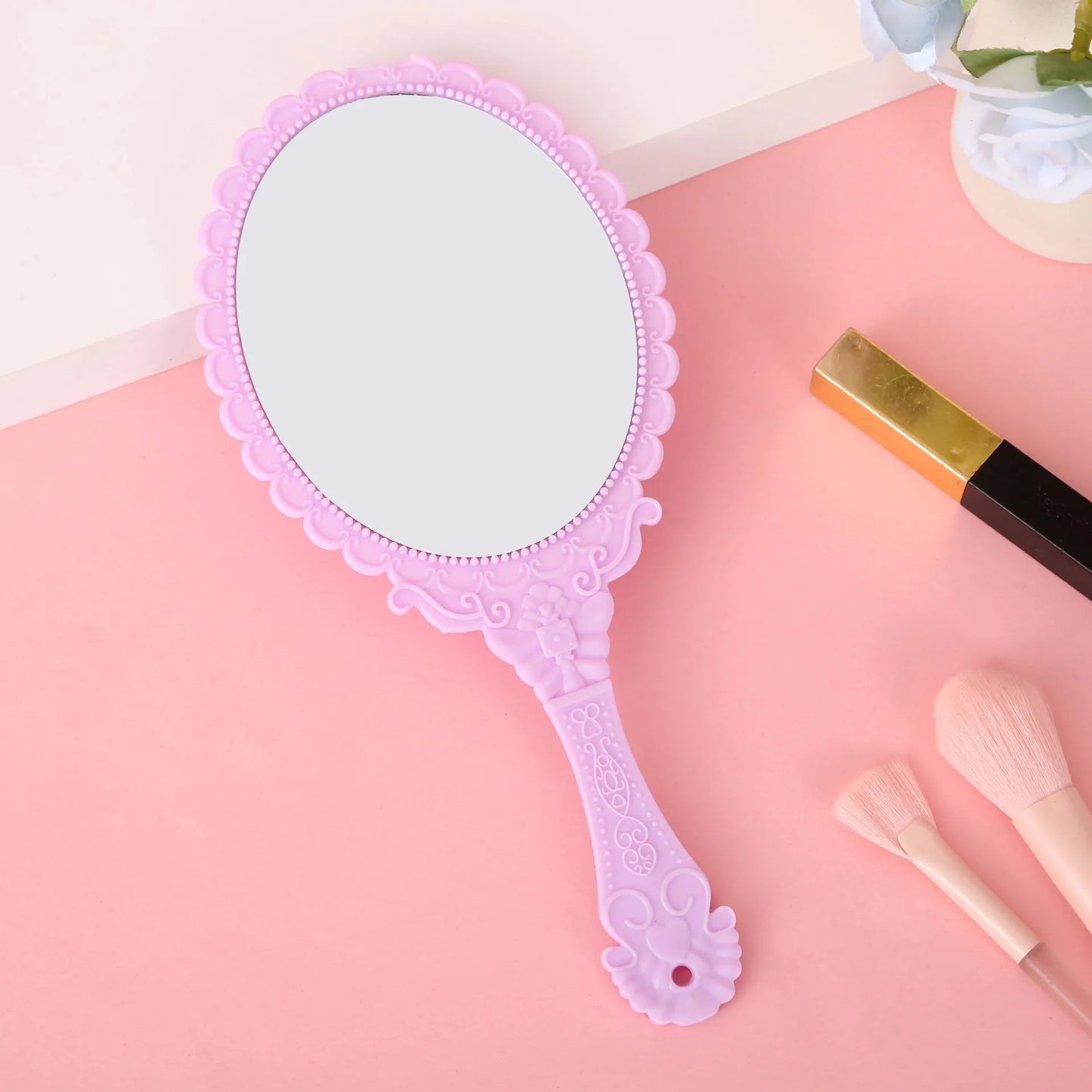 Zonyin Gold Vintage Handheld Makeup Mirror Goldplated Plastic Hand Personalized Portable Cosmetic Vanity Mirror for Wedding