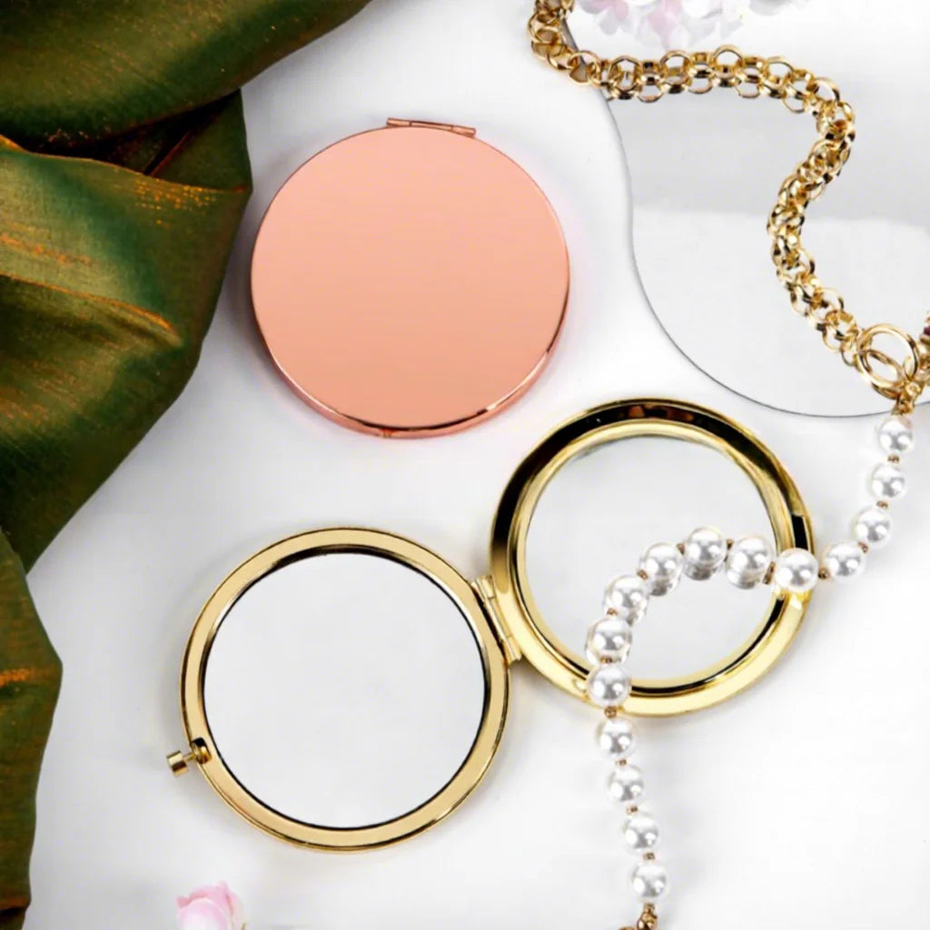 Zonyin Rhinestone Folding Makeup Mirror Crystal Double Sided Pocket Mirror Portable Round Compact Cosmetic Mirror for Wedding