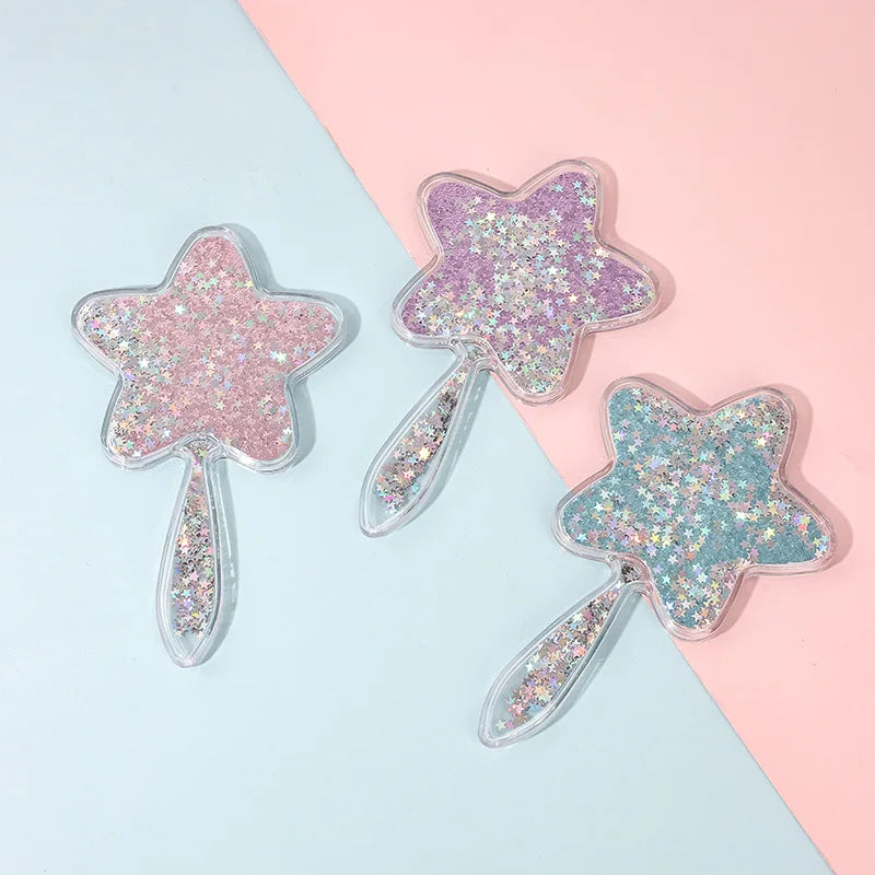Zonyin Star-Shaped Glitter Quicksand Handheld Makeup Mirror Cute Novelty Gift Hand Mirror Portable Shiny Pocket Mirror
