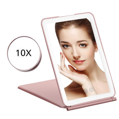 Zonyin High Quality Portable Travel Ladies 3X/10X Magnifying Makeup Mirror Rectangle Folding Cosmetic Mirror with LED Light