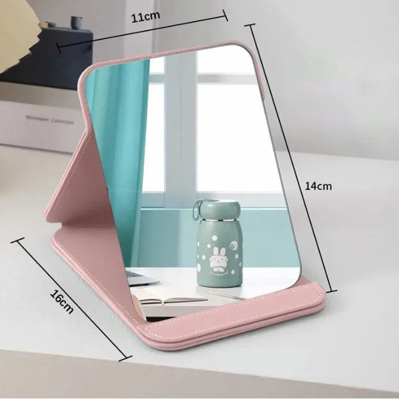 Zonyin Hot Sales Big Black White Pink Folding Travel Mirror PU Portable Adjustable Rectangular Large Vanity Mirror for Travel